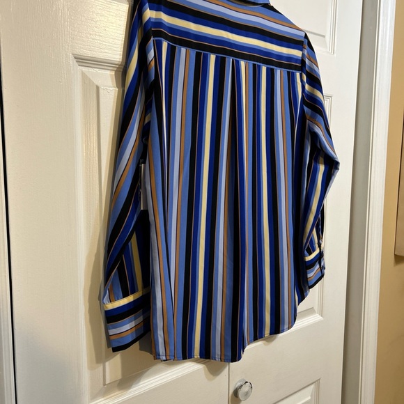 NWT Nine West Top Sz L Large Blue Striped Multicolor Button Front Long Sleeve - Picture 6 of 11